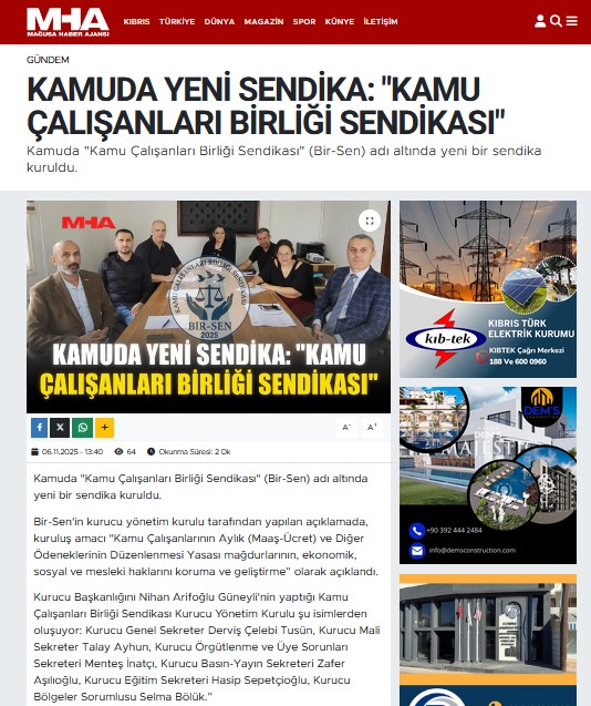 Mağusa Haber Ajansında Bir-Sen