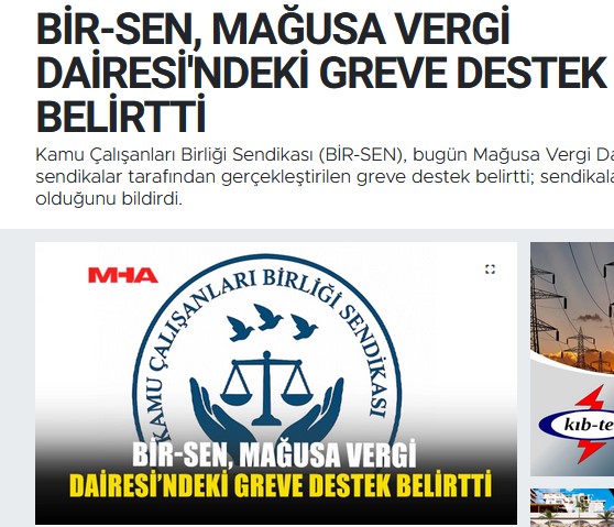 Kamu Çalışanları Birliği Sendikası (BİR-SEN) Mağusa vergi dairesi grevine destek
