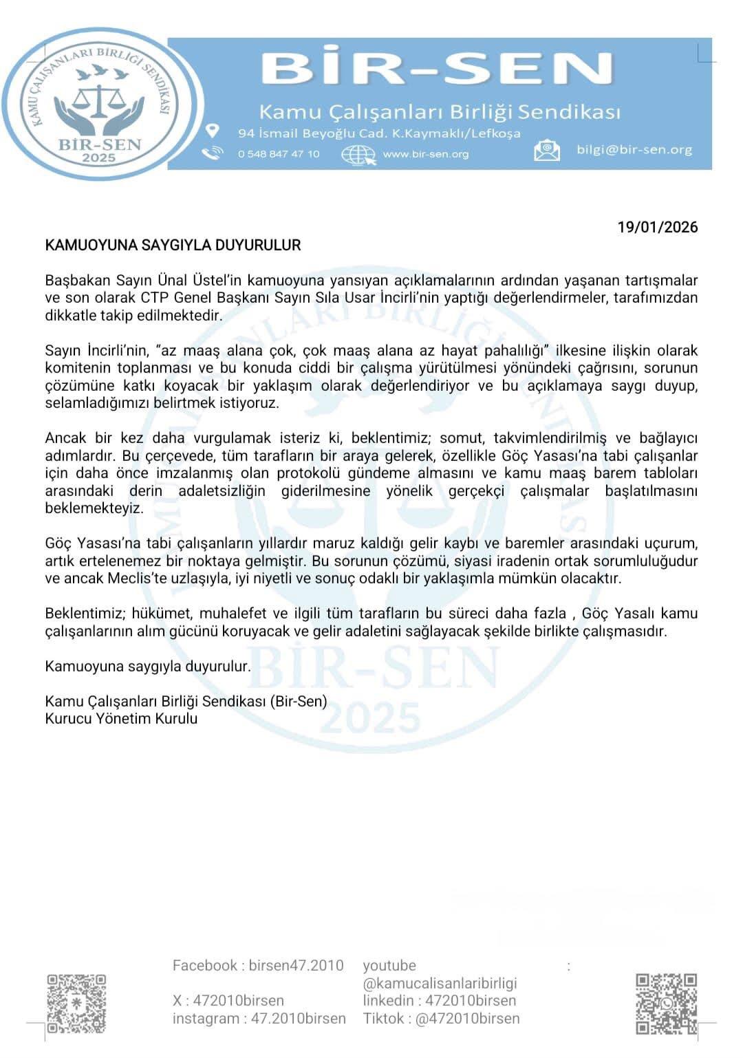 19 Ocak 2026 tarihli Kamuoyu Duyurusu