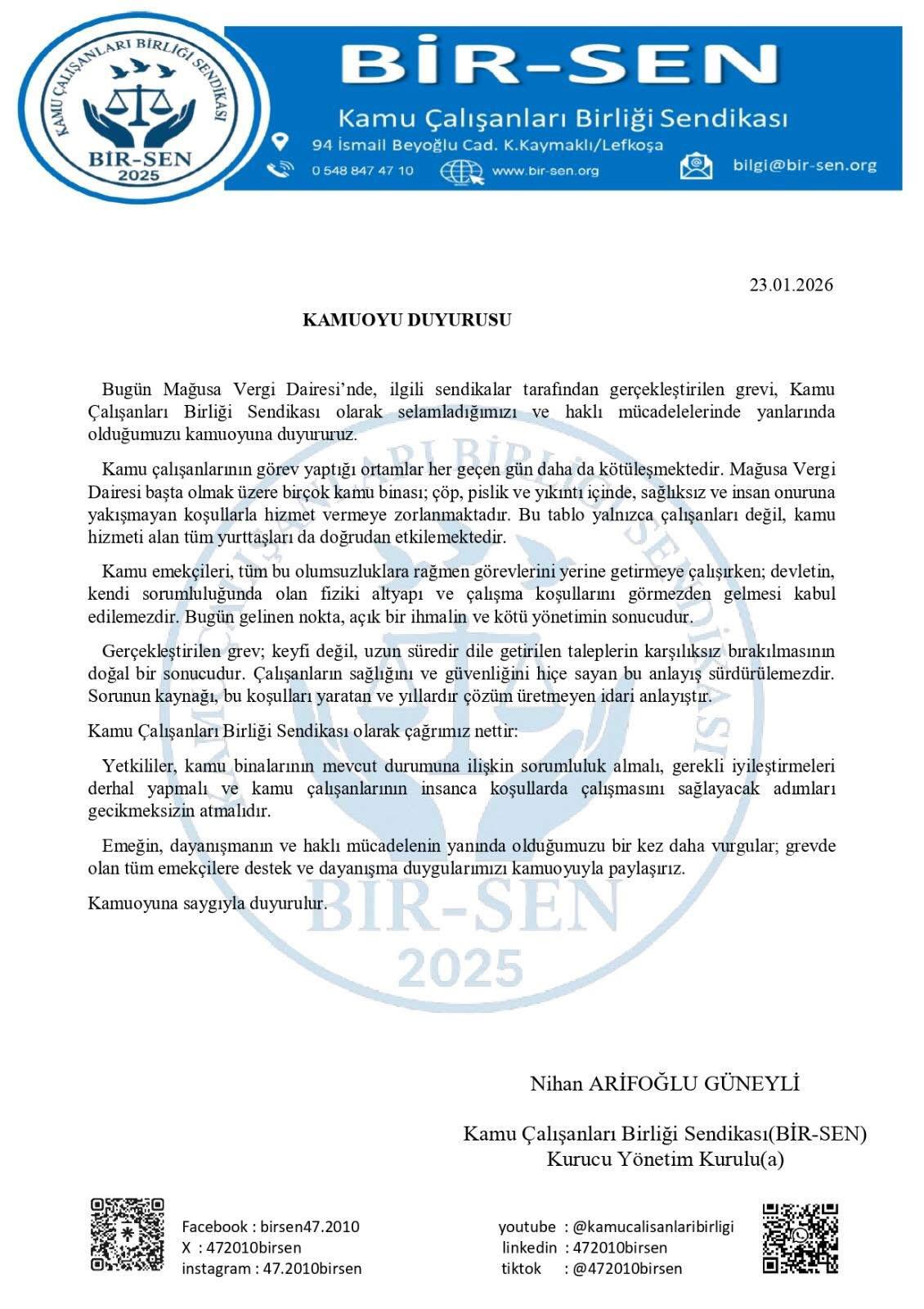 23 Ocak 2026 tarihli Kamuoyu Duyurusu